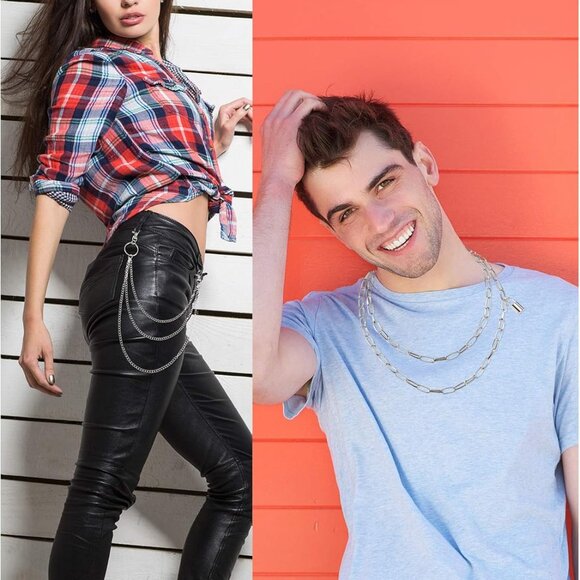 6 Pieces Jeans Pants Chain Belt Goth Multi Layer Decor Heart Butterfly Waist Poc - Picture 3 of 8